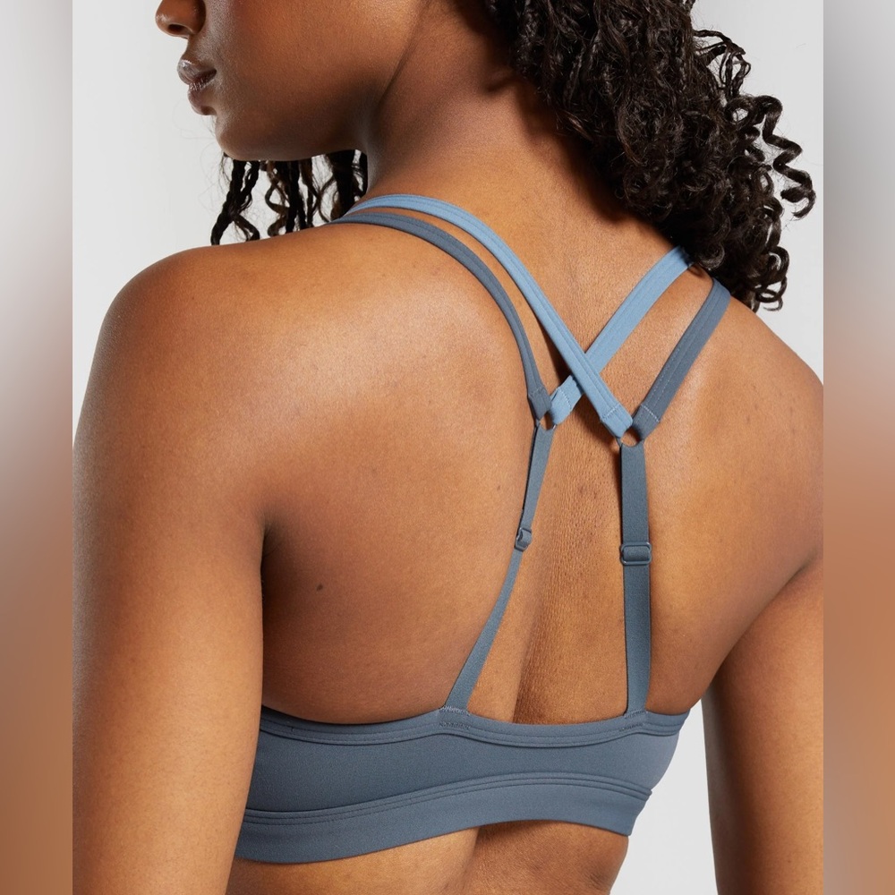 Gymshark Double Up Sports Bra Titanium Blue Medium Support V-Neck Women’s Large - Picture 5 of 7